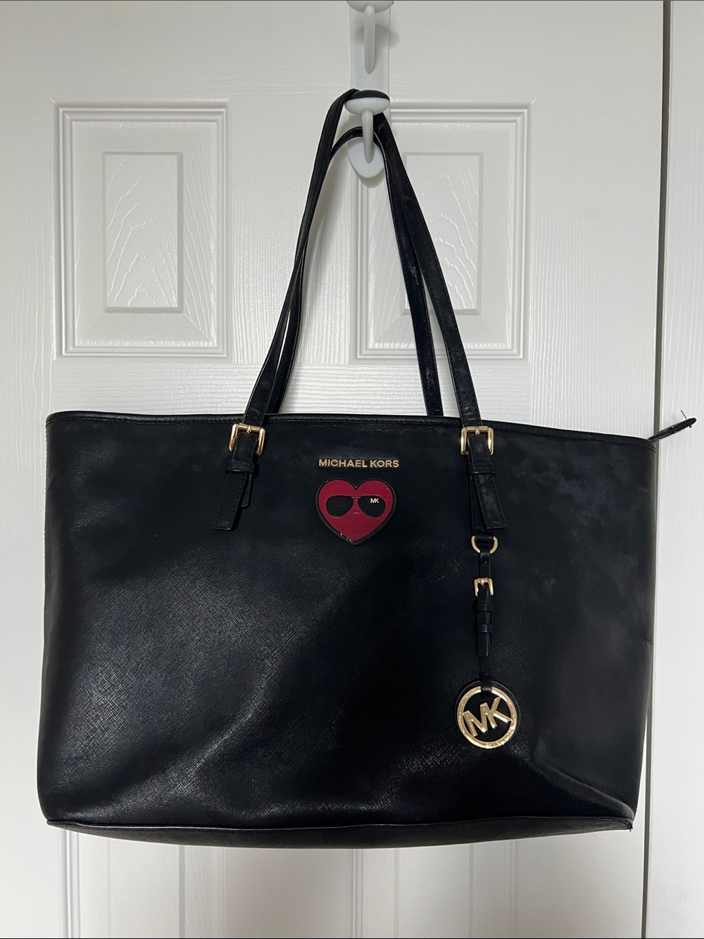 Michael Kors Black Tote with Red Heart Patch